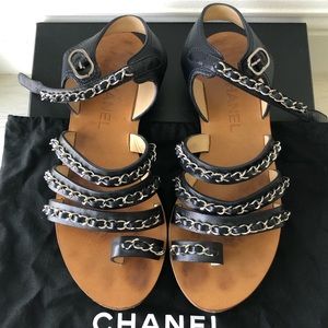 Chanel Chain Sandals in lambskin navy